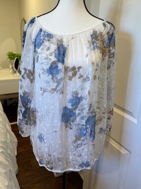 GIUSY Made in Italy 100% Silk Floral Blouse Size L
